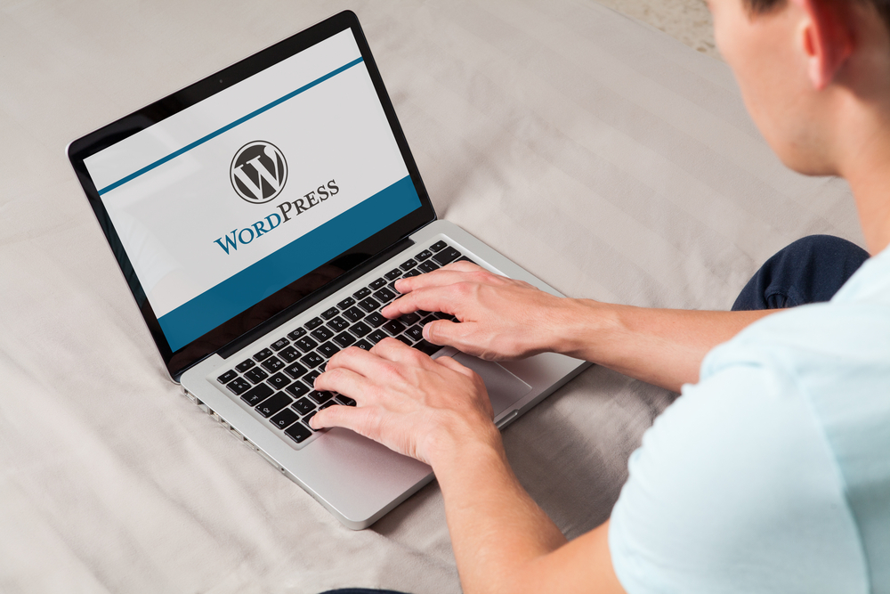Mann arbeitet am Laptop mit WordPress Mann arbeitet am Laptop mit WordPress