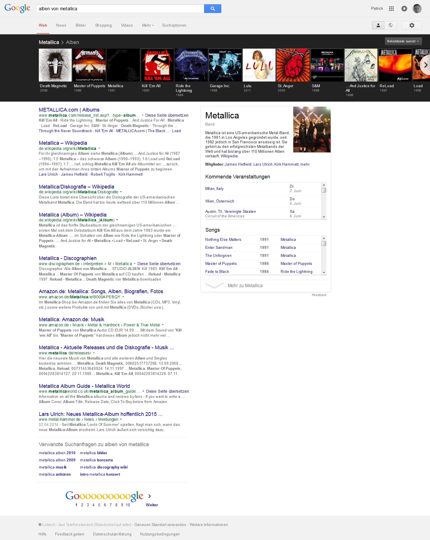 Interaktive Suchergebnisse zum Suchbegriff „Alben von Metallica“ bei Google Interaktive Suchergebnisse zum Suchbegriff „Alben von Metallica“ bei Google