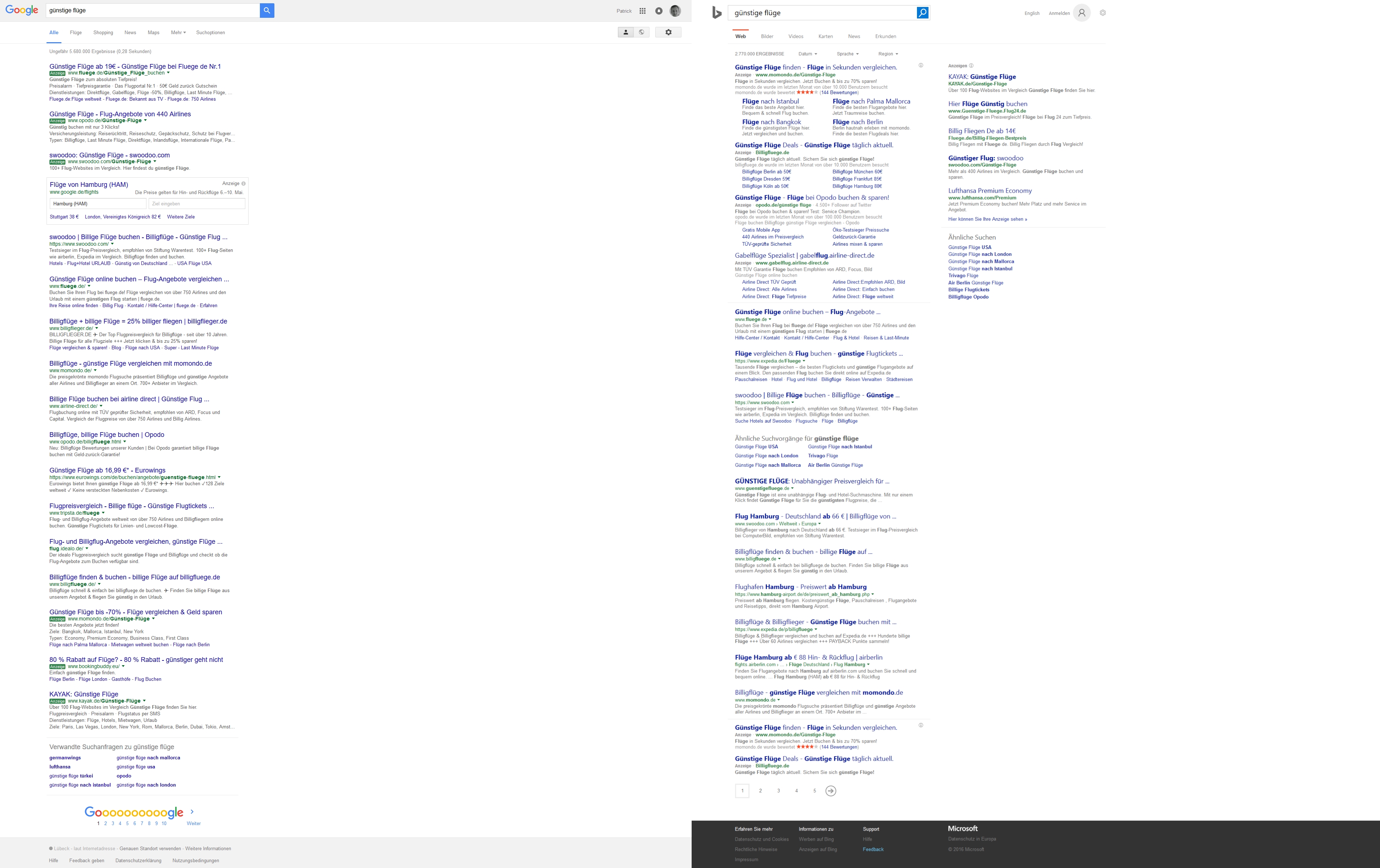 SERP bei Google und Bing SERP bei Google und Bing