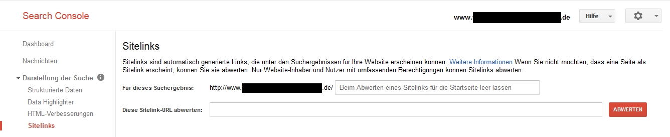 Sitelinks entwerten Sitelinks entwerten über die Search Console